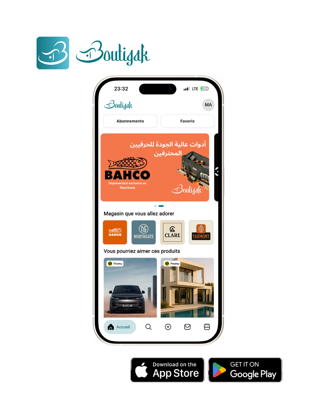 Aperçu de l’application Boutigak